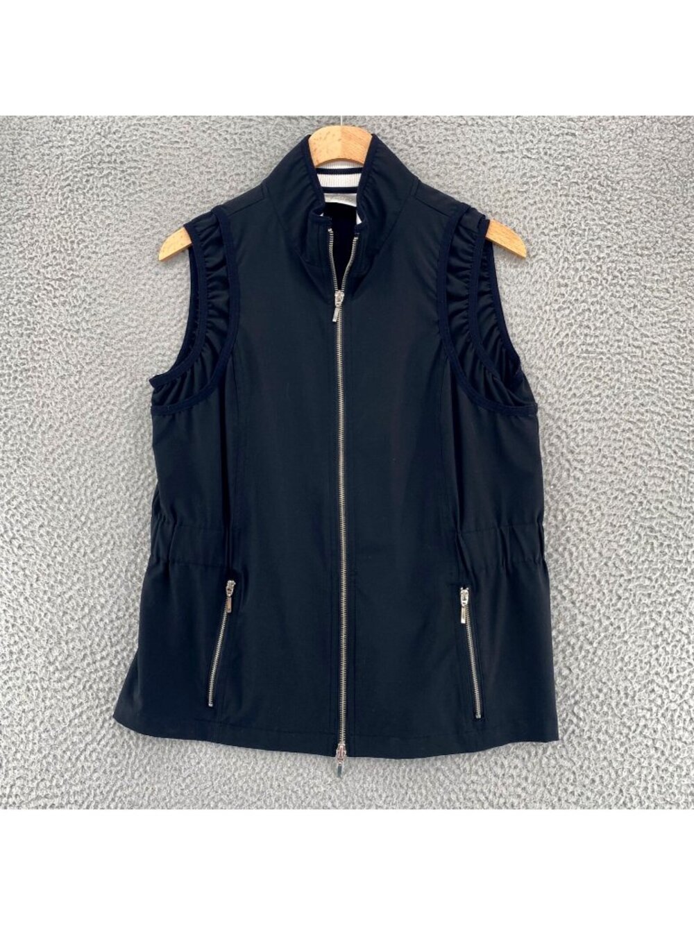 Chicos Jacket Womens 1 US Small Zenergy Black Vest Zip Up Mock Neck Pockets Golf